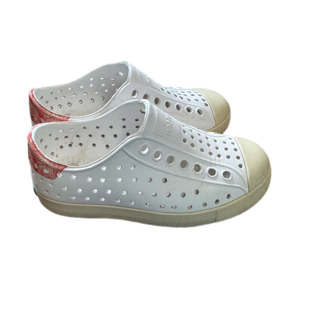 Native Jefferson Shoes Kids‎ Size 8 White Good Tropical Palm Print Slip On EVA